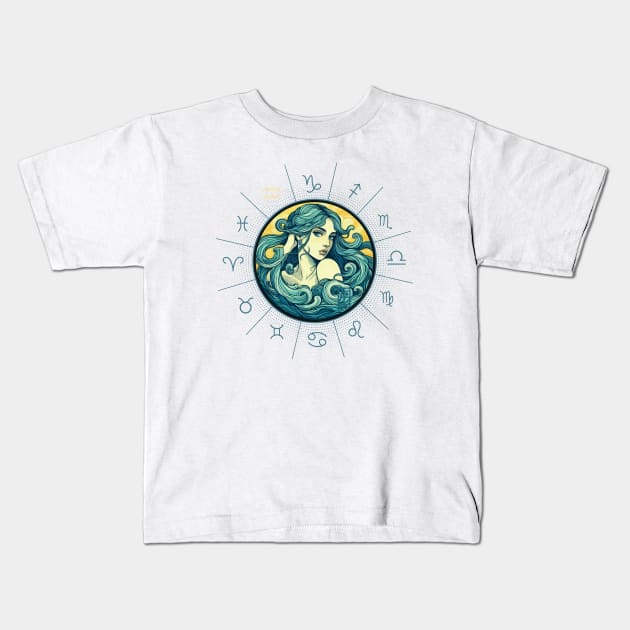 ZODIAC Aquarius - Astrological AQUARIUS - AQUARIUS - ZODIAC sign - Van Gogh style - 12 Kids T-Shirt by ArtProjectShop